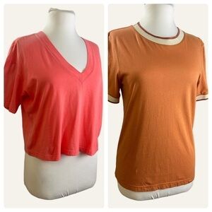 Monrow Revolve LOT of 2 Tees Pink Burnt Orange S Lightly Flawed NWOT